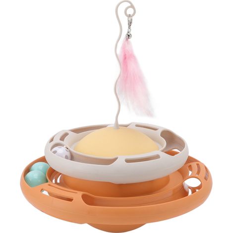 Jouet Chat Piste Rotative - Modèle Interactif avec Balle et Canne à Plumes en Plastique Durable Orange Gris pour Chiot et Chaton (1/5)