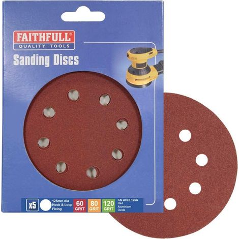 Faithfull Hook & Loop Plain Sanding Disc 125mm Assorted Pack 5 FAIADHL125A (1/2)