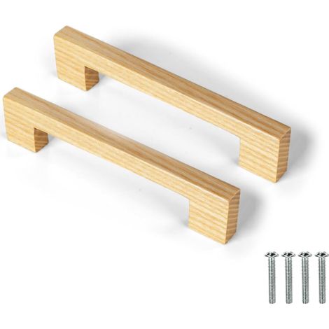 Lot de Poignées en Bois de Hêtre Massif Style Simple et Moderne pour Armoire Porte Tiroir Commode (2pcs, 128MM) (1/5)
