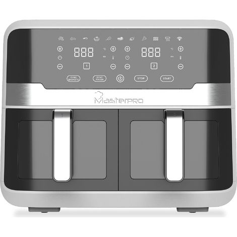 MasterPro Rocket Duo - Friggitrice ad aria doppia da 9 litri e 2400w - Controllo tempo e temperatura - Display digitale - Cestelli in alluminio facili da pulire - Controllo smartphone (1/5)