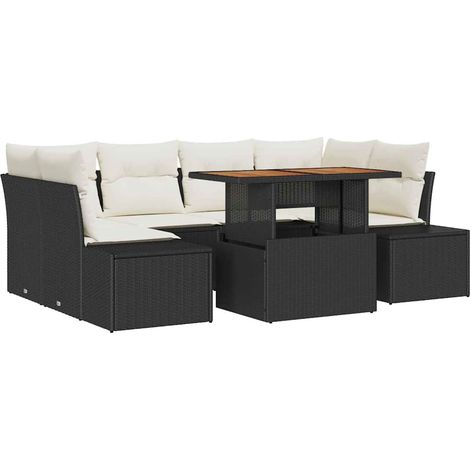 Garden Sofa Set with Storage 7 pcs Black Poly rattan vidaXL