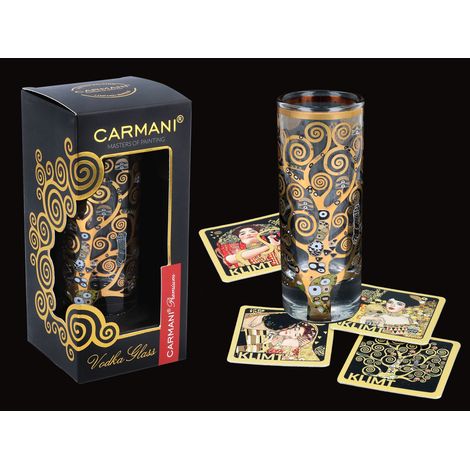 Gustav Klimt Lebensbaum-Wodkaglas + 4 Korkuntersetzer-Set (1/5)