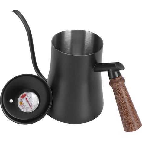 Bouilloire à filtre en acier inoxydable 304, bec long avec poignée, ouverture étroite, thermostat contrôlé, 650 ml, noire. (1/5)