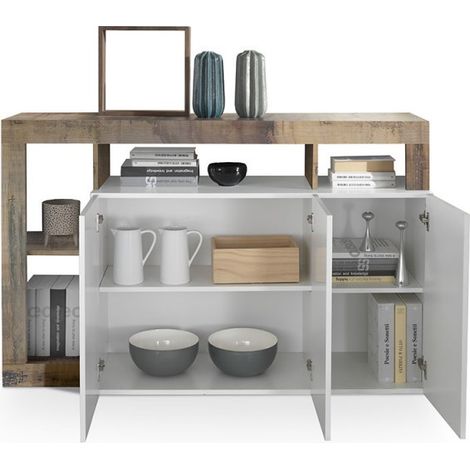 Credenza soggiorno color ossido o pero, 3 Ante bianco laccate lucido L. 146 cm- Praga/Vienna  Pero