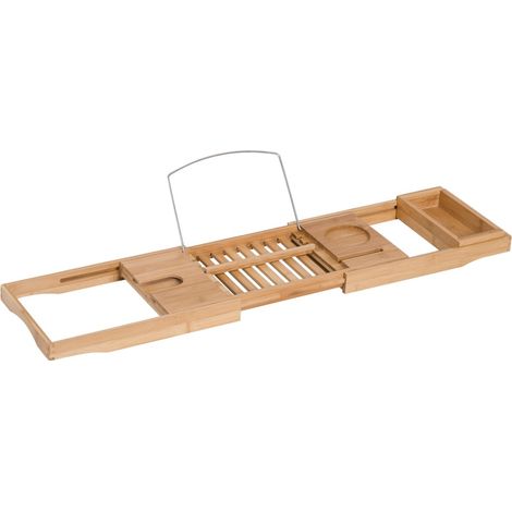 Tablette baignoire bambou réglable 70-105x21,8x5cm - Plateau pont pour salle de bain - Naturel, bain détente (1/5)