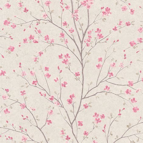 Papel pintado floral Profhome 379121 papel pintado no tejido ligeramente texturado con dibujo floral mate rosa blanco 5,33 m2 (1/5)
