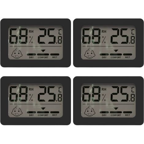 Thermomètre hygromètre intérieur mini numérique, avec commutateur et indicateur sourire pour chambre de bébé. Mesure de la température et de l'humidité. (1/4)