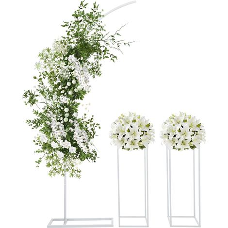Arche de mariage avec 2 supports rectangulaires, kit d'arche de décoration de fête blanche en métal, convient pour les mariages, les fêtes d'anniversaire, les événements d'anniversaire