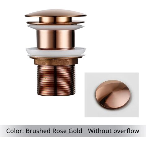 (Brushed Rose Gold-2) Bathroom Bath Pop Up Drain Stopper Rose Gold Polished Anti-Corrosion Durable With OverFlow Hole Basin Sewer Plug (1/4)