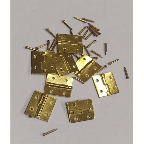 8 PEZZI - CERNIERE PER COFANETTI IN FERRO OTTONATO - CON CHIODI 13x15MM