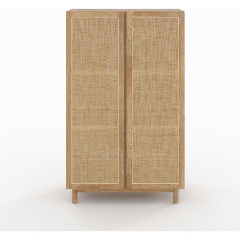 Armario de madera maciza de mindi y ratán - Delya