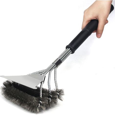 Brosse Barbecue, 18" Amélioré 3 en 1 Fil d'acier Inoxydable avec Grattoir, Nettoyage Barbecue 360°pour Grille et Barbecue au Charbon de Boi (Brosse d'acier New)