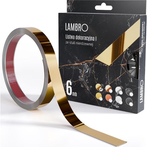Ilcom striscia decorativa I autodesiva in acciaio inossidabile 20mm x 6000mm x 0,35mm - Oro lucido (1/3)
