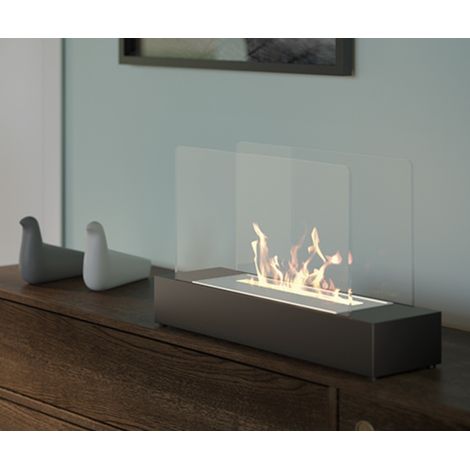 Biochimenea de mesa Mantova Negro 2 kW – 2 cristales protectores, quemador de 1,5 L, diseño compacto – Tecno Air System (1/4)