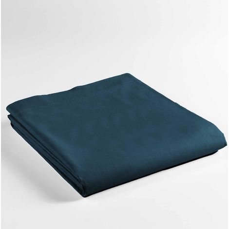 Drap plat 1 personne – 180 x 290 cm – coton 57 fils Lina Bleu – finition point bourdon