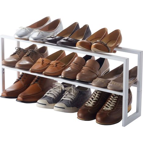 Étagère à chaussures extensible à 2 niveaux, blanc, acier, design minimaliste, 38 x 15 x 30 cm (LxPxH) (1/5)