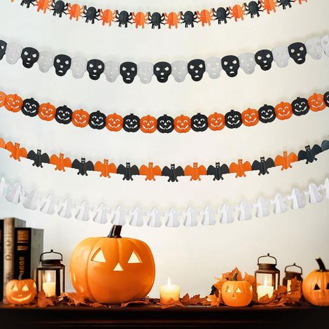 ghirlande di carta da appendere per Halloween, ghirlanda di ragni, zucche, pipistrelli, fantasmi e scheletri per Halloween, striscioni di carta da appendere per Halloween con zucche (1/5)