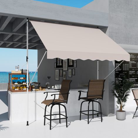 Store banne à fixation par pince avec manivelle, réglable en hauteur, à bras articulés, résistant aux salissures et aux intempéries, pour balcon, 150 cm de large, terrasse, balcon ou véranda, beige