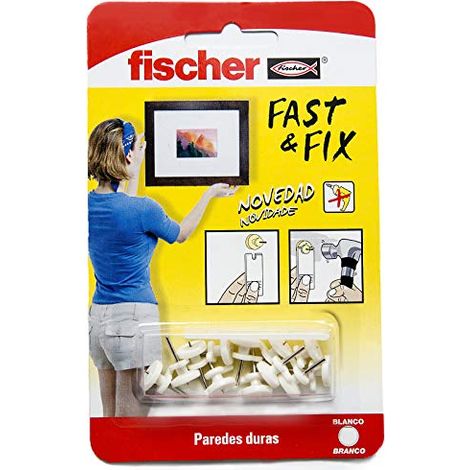 fischer - Appendino base speciale quadri, appendere quadri parete, appendere foto, fissare quadri senza fori, bianco, blister da 12 pezzi, non applicato (1/4)