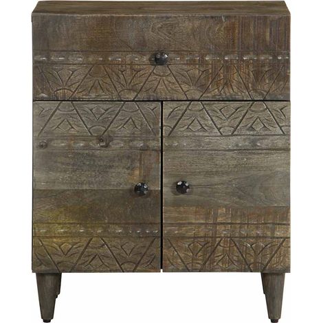 Table de chevet  Cabinet de chevet  Table de nuit gris clair 50x33x60 cm bois de manguier massif (1/5)