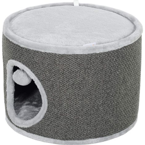 Kratztonne, 30 cm Hoch Katzentonne mit Höhle, Kratzbaum, Katzenturm aus Sisal, für Katze bis 5 kg, Dunkelgrau