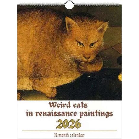 Calendrier mural 2026 « Chats bizarres à la Renaissance » : art médiéval hilarant, cadeau unique pour les amoureux des chats, pour la maison ou le bureau. (1/5)
