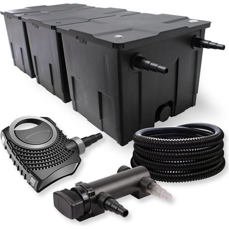 SunSun 3-Cámaras Filtro 90000l 72W UVC 6. Clarificador NEO7000 50W bomba skimmer jardin