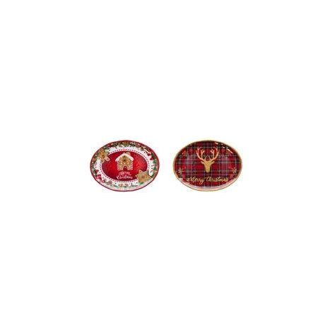 Regalo Italiano Vassoio Ovale Decoro Natale Melamina Ass. 40 x 30 Cm H 2,5 Cm Rosso 1 Pz