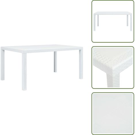 Gartentisch Weiß 150x90x72 cm Kunststoff Rattan-Optik - Gartentisch - Kunststofftisch - Rattan Optik - Weißer Gartentisch - Wetterfest (1/5)