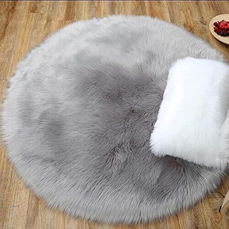 Tapis rond luxueux en fausse fourrure de mouton - Gris, 40 x 40 cm (1/5)