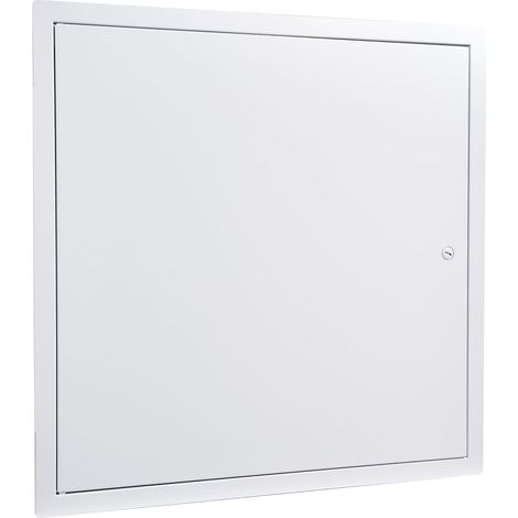 Trappe de visite placo 49x49 cm en acier galvanisé, porte d'accès à charnière avec loquet à vis, facile à poser, pour plafond plomberie électricité, découpe 47x47 cm blanche (1/5)