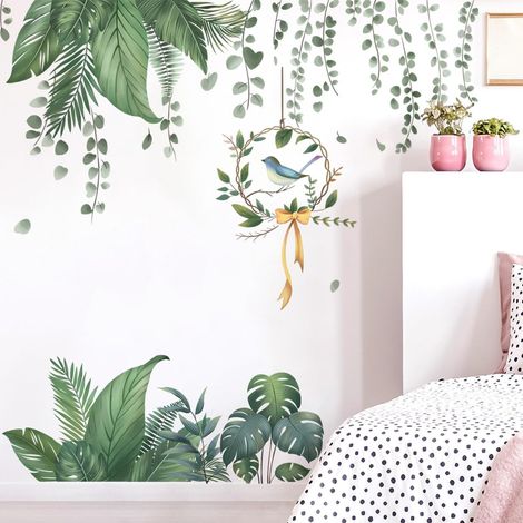Stickers Muraux Plantes Tropicales Vertes Autocollant Mural Feuilles de Palmier Deco Stickers Salon Salle de Bains Chambre Enfants Bébé Décoration (1/4)
