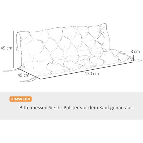 Sitzpolster für Bänke, Bankpolster mit Befestigungsbändern, für bis zu 3 Personen, Schaumstoff-Füllung, Sitzpolste (1/5)