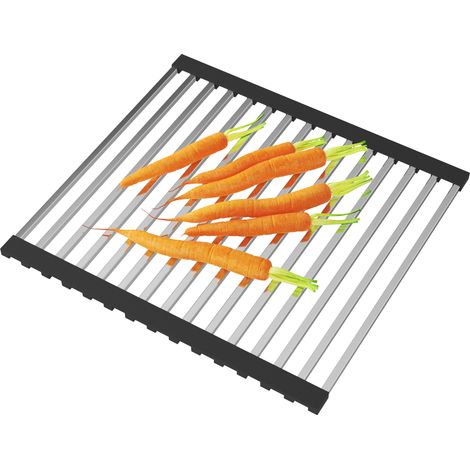 Tapis Égouttoir en Acier Inoxydable Enroulable pour Évier 37x34,5 cm Argenté et Noir (1/5)