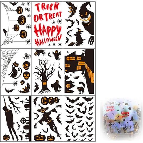 9pcs Autocollants De Fenêtre Double Face Pour Halloween,Stickers Halloween Fenetre,Stickers Auto-Adhésifs d'Halloween Réutilisable Pour Décoration Fête Diy Horreur Décor (1/5)