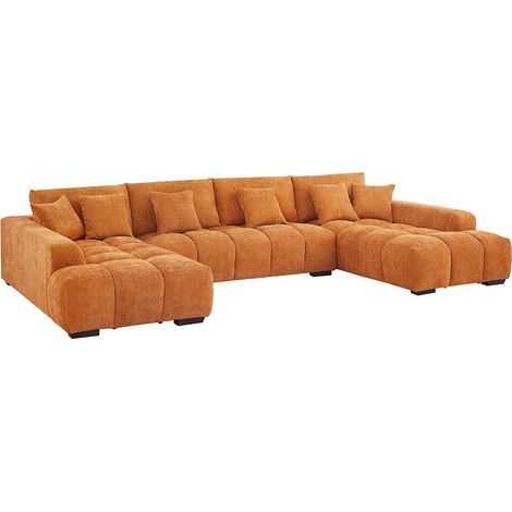 Grand canapé d'angle panoramique en tissu texturé terracotta BERENIA