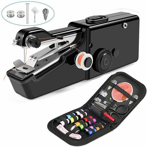 Mini Machine à Coudre Portable, Main Couture Portative, Outil de Point Rapide Manuelle pour Vêtement, Rideau, Main Couture électrique Garment ménage (Noir)