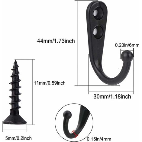 10pcs Rétro Crochet de Manteau Métal Noir Patère Murale à Visser Individuelle Patère Porte Manteau Vintage Murale pour Peignoir Maison Etagères Tiroirs Casiers Salle de Bain avec 20 Vis (1/4)