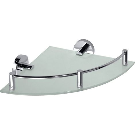 Etagère d'angle en verre X-ROUND E avec rail 255x60x255mm, chromé