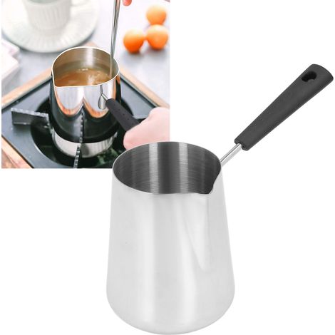 Chauffe-beurre miniature en acier inoxydable, 1000 ml, avec bec verseur, idéal pour la maison et le café. (1/5)