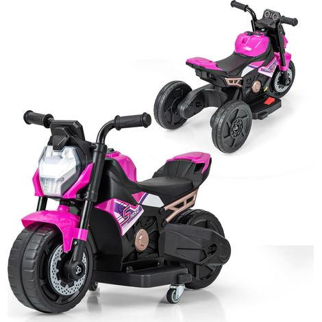 COSTWAY 6V Moto Électrique Enfant avec Phare LED & Musique & Klaxon, Voiture Électrique Convertible avec Roues d'Entraînement & Tableau Simulé, 2-3km/h, Charge 20kg pour Enfant de 18-36 Mois (Rose) (1/5)