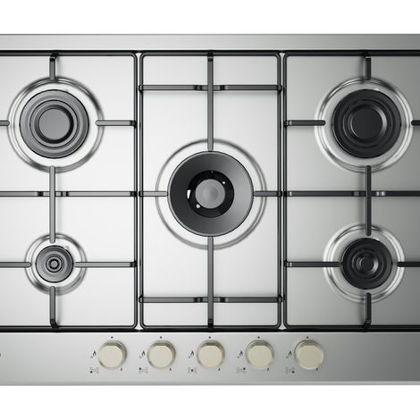 De'Longhi YLG 75 F Table de cuisson à gaz encastrable 5 feux 75 cm Acier Inox