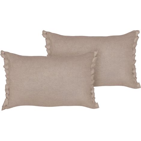 Lot de 2 Coussins Décoratifs Modernes avec Franges et Nœuds 30x45 cm en Lin Marron Clair Sassafras