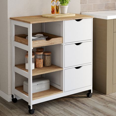 Aparador de cocina MUNA 3 cestas + 1 bandeja extraíble efecto blanco y haya L.76 cm