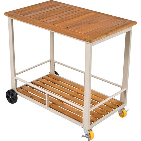 Ensemble repas de jardin 7 places en acacia avec chariot amovible et housses lavables pour terrasse et jardin (1/5)