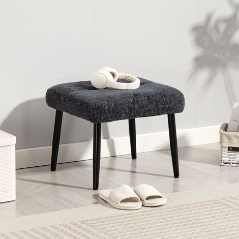 Tabouret avec coussin moelleux, repose-pieds en tissu chenille, pieds en acier, 45 x 41 x 38 cm, gris foncé (1/5)