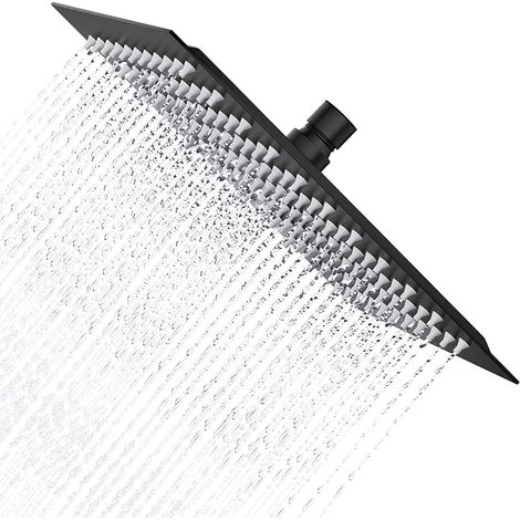 Pomme de douche carrée noire 20 cm en acier inoxydable A2 V2A anti-calcaire Filetage universel 1/2" rotatif à 360° (1/5)