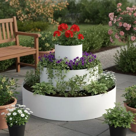 Fuleadture Jardinière de jardin 90 x 90 x 20 cm en acier laminé à froid – Robuste et durable – Pour légumes, herbes aromatiques et plantes – Blanc (1/5)