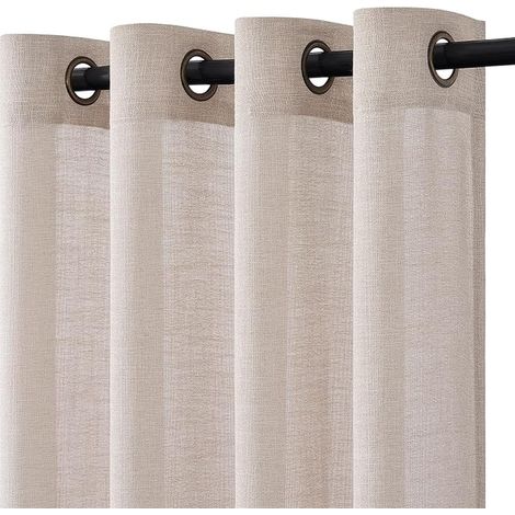 Beige Oatmeal Linen Curtain 140 x 225 cm Living Room Bedroom Translucent Interior Draperies Eyelets Decorative Dressing Kitchen Door Window (1/5)