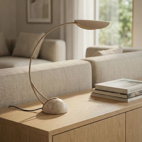[NEUWERTIG] B-Ware Lucande Tischleuchte Tischlampe Rivera Eisen Marmor Beige Esszimmer Wohnzimmer